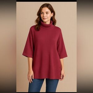 Chadwick’s Collection Wool Silk Blend Turtleneck Sweater Tunic Large Berry Pink